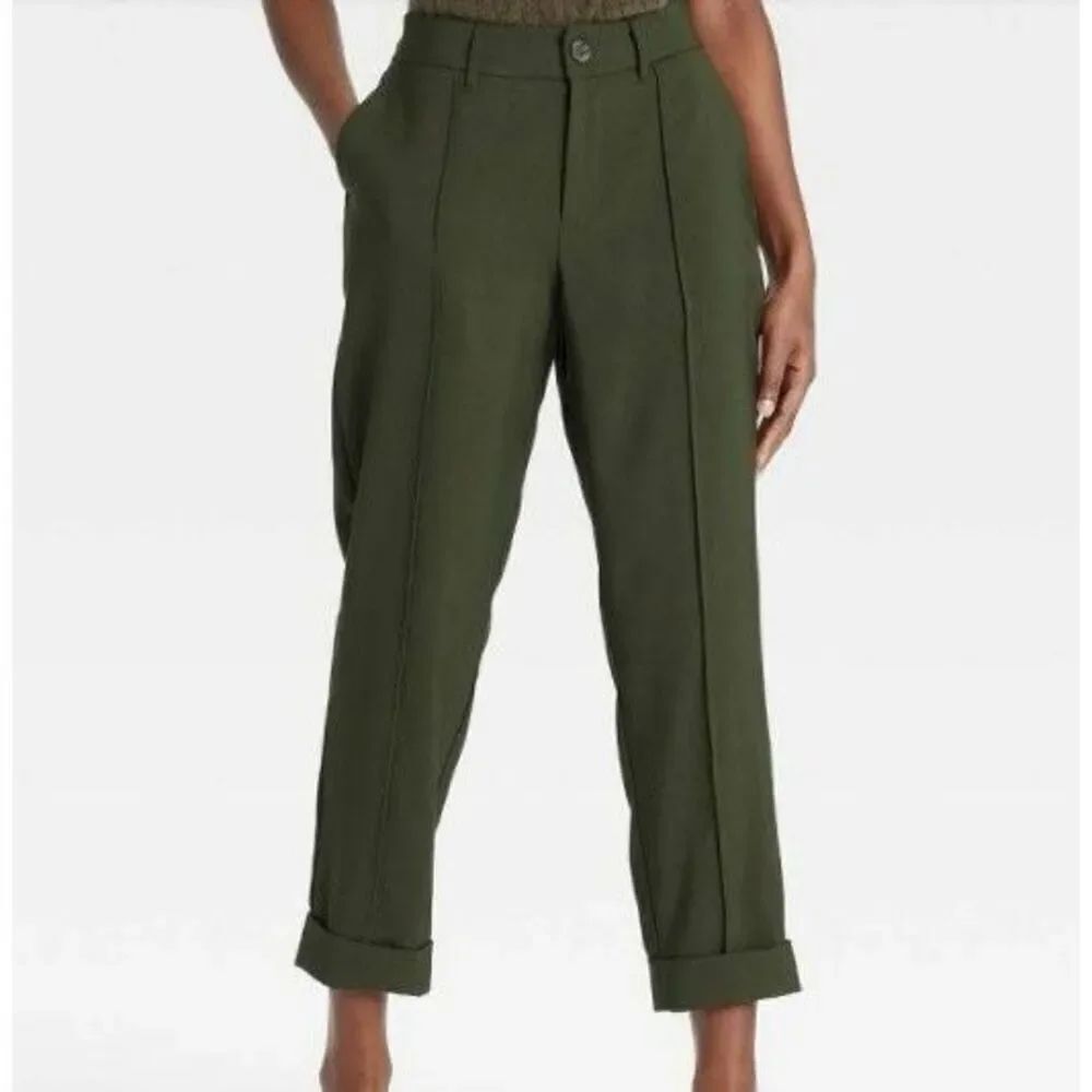 A New Day Olive High-Waisted Trousers with Cuffed Hem – Size 6